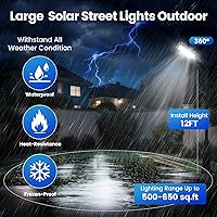 Vista 5 de 2 Pack 16" Large Solar Street Lights Outdoor Waterproof - Solar Powered Security Parking Lot Light Dusk to Dawn 60000LM,Motion Sensor Commercial LED