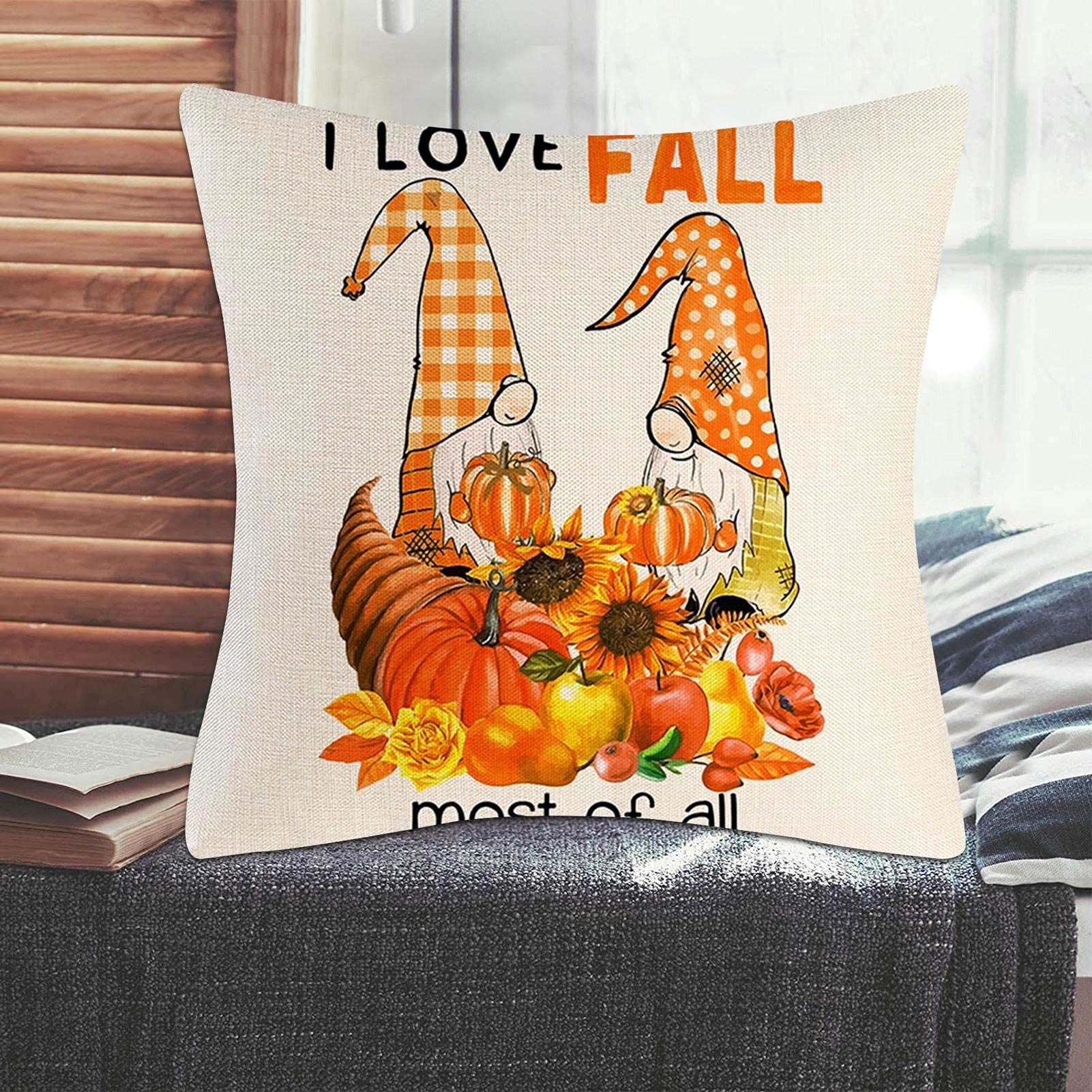 Set di 2 federe decorative per cuscini autunnali, motivo zucca autunnale, quadrate, per esterni, decorazione per casa, divano, letto, 45,7 x 45,7 cm