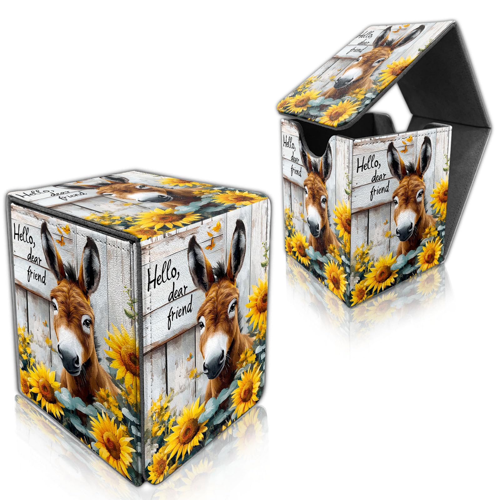 DISUOFEART for MTG Deck Box, Trading Card Storage Case Holds 100+ Sleeved Cards, Donkey with Sunflowers and Sign Magnetic Closure Durable Deck Holder for Magic The Gathering, TCG & Commander