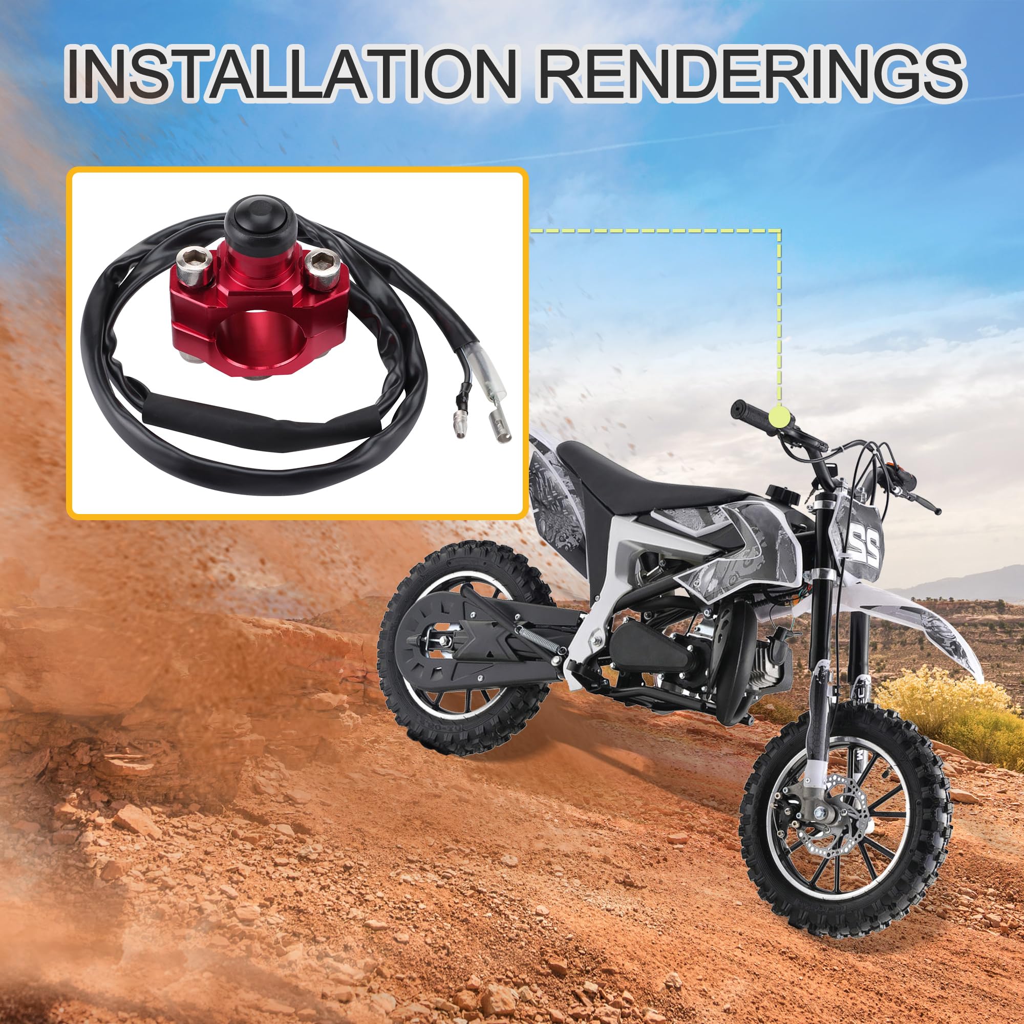 GOOFIT 7/8"22mm Manubrio 2 fili CNC Kill Stop Switch sostituzione per YZ250 YZ450 WR250 WR450 ATV Scooter Quad Moped Dirt Bike Rosso