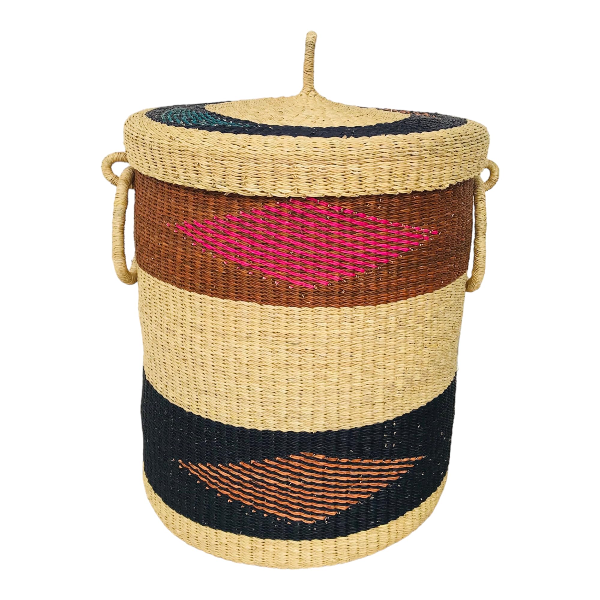 Laundry Basket with Lid, Laundry Hamper, Woven Laundry Basket, Straw Laundry Basket Storage,Laundry Decor Basket (Medium)