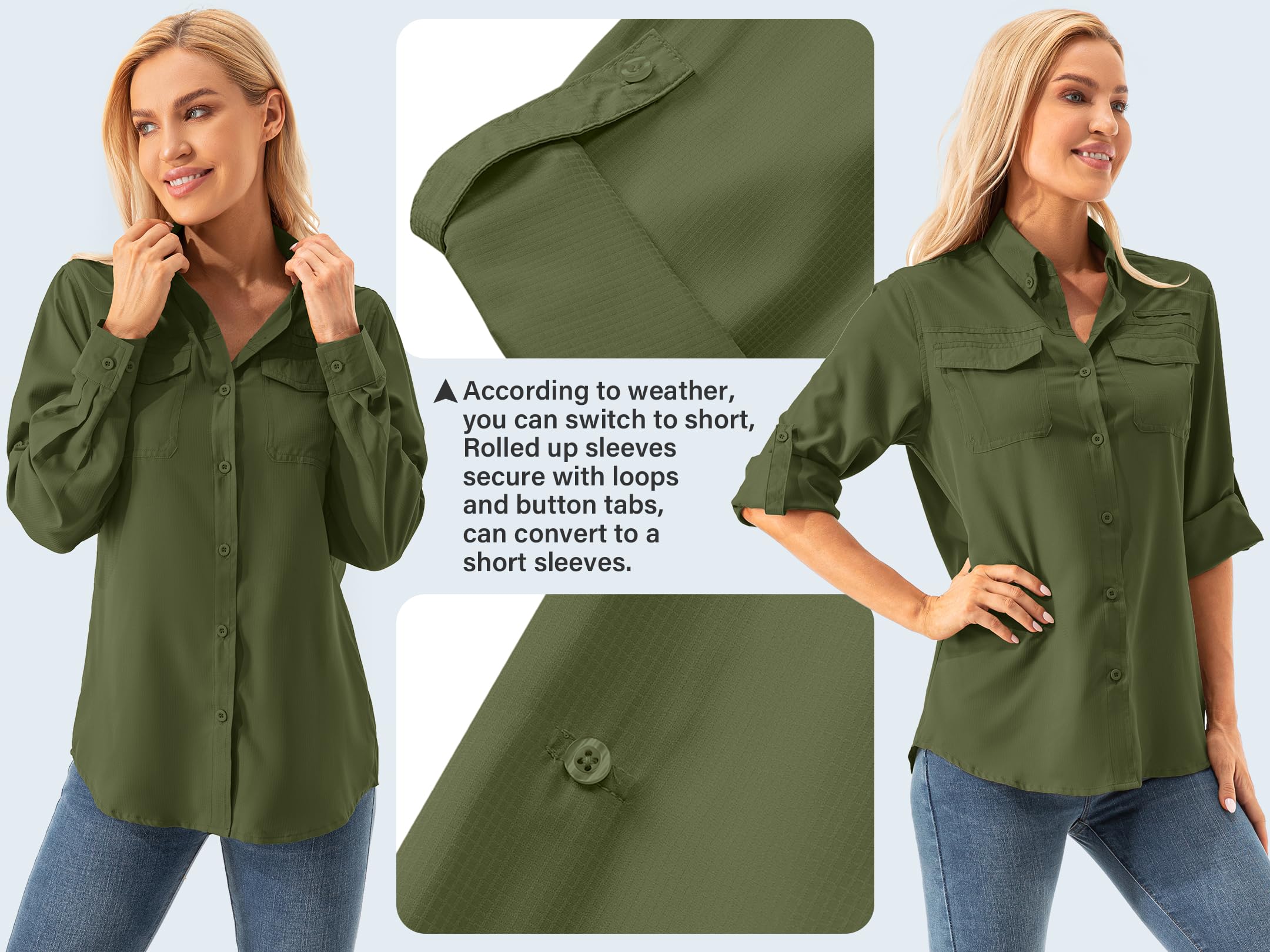 Blusa de mujer con protección UV UPF 50+, ropa de safari, blusa de senderismo para mujer, de secado rápido, protección solar, de manga larga