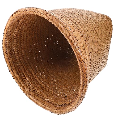 BUGUUYO Bote de basura tejido macetas de cocina cesta de basura baño picnic cesta de basura soporte redondo mimbre maceta natural hierba marina
