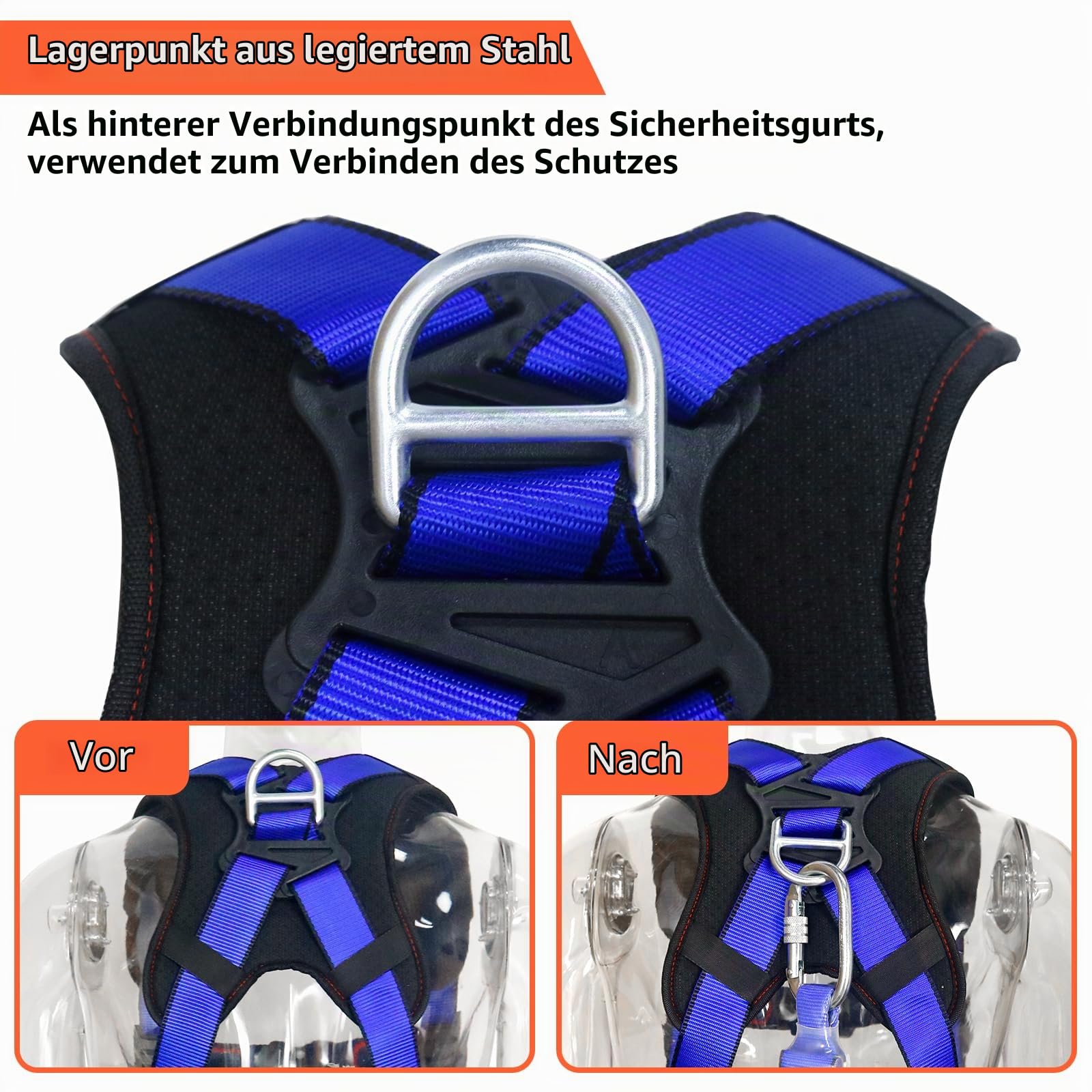 NewDoar Professioneller Absturzsicherungsgurt, ANSI/OSHA-konform, verstellbarer 5-Punkt-Ganzkörpergurt zum Dachdecken und Baumklettern mit Sicherheitsleine mit Doppelhaken aus Legierung