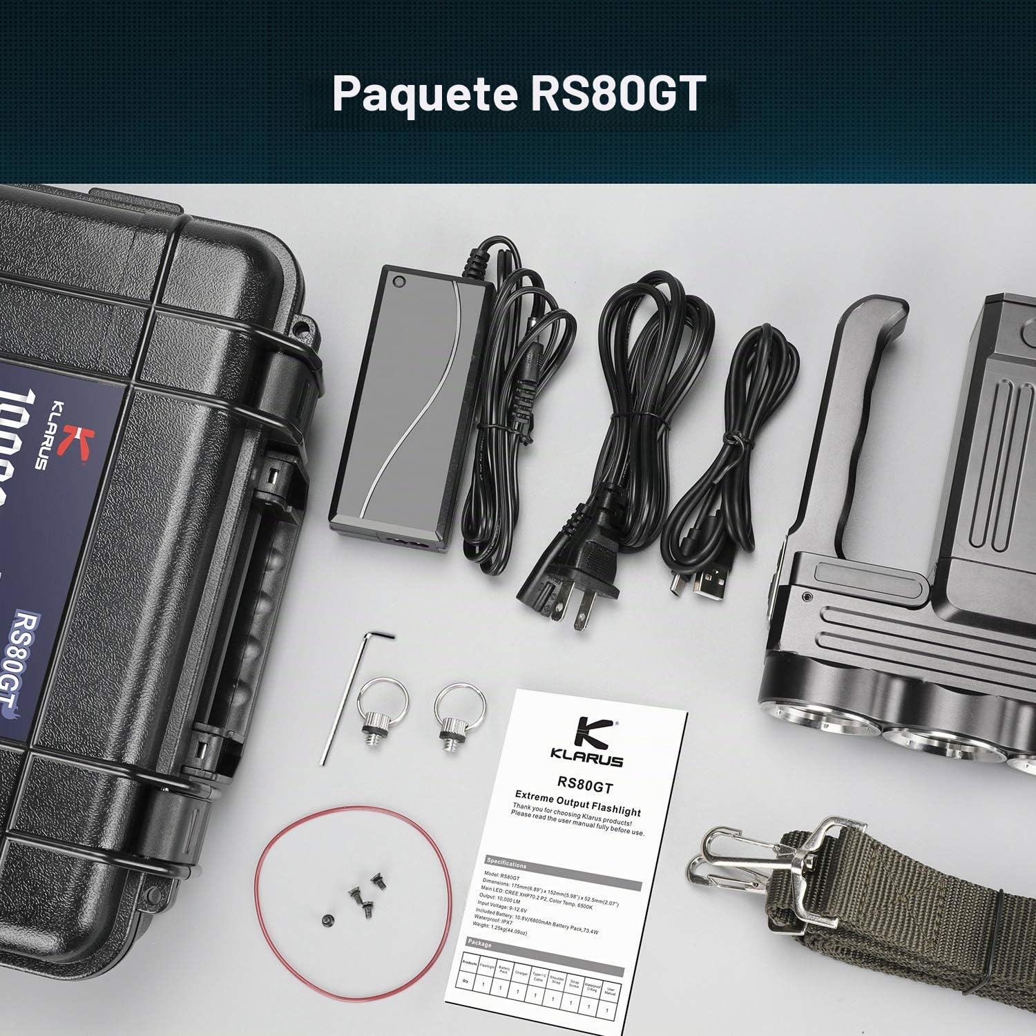 klarus RS80GT - Linterna LED recargable (10.000 lúmenes, muy clara, con función USB Out Power Bank y lámpara de mesa para camping, pesca, aventura, senderism