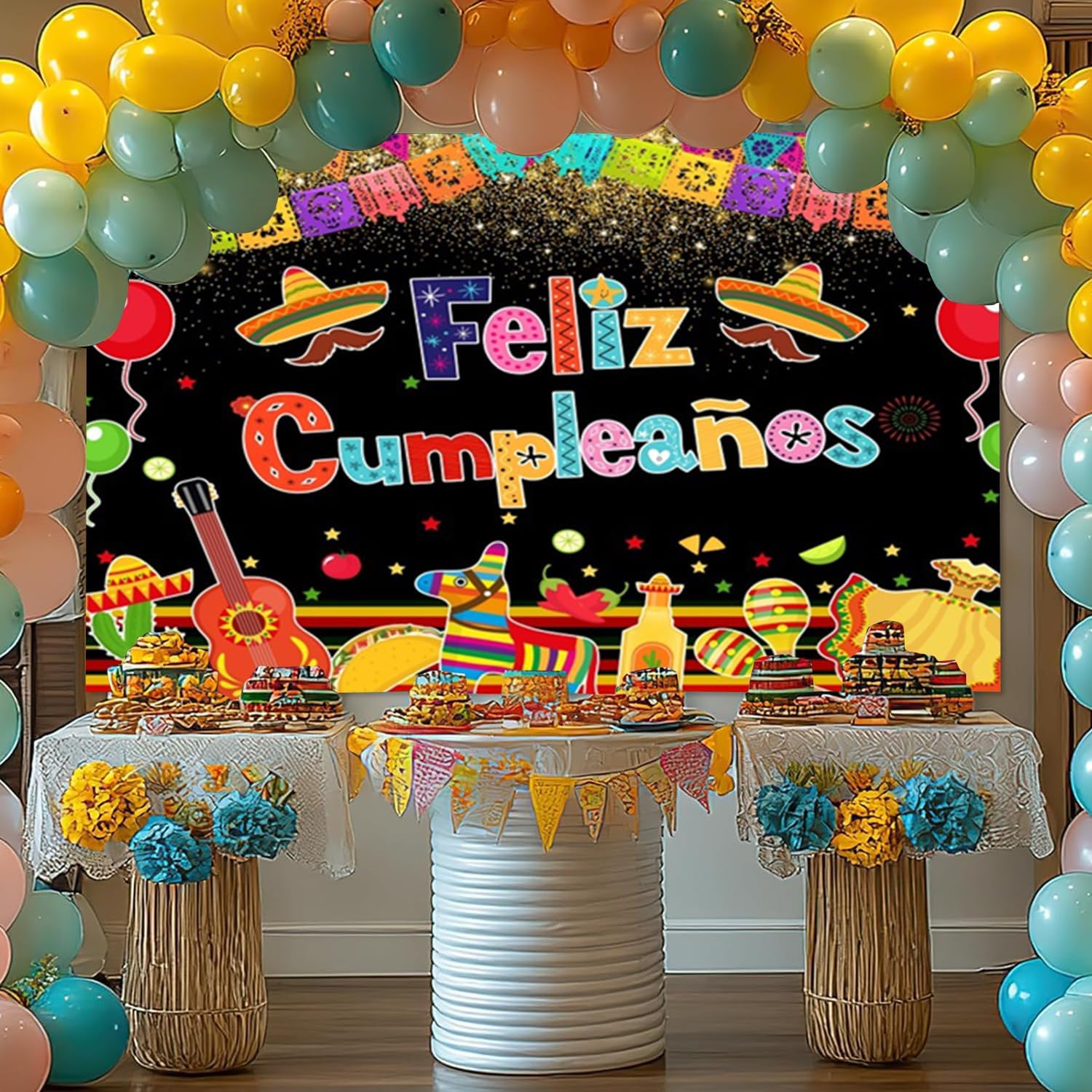 Fiesta Backdrop 10x8ft Mexican Feliz Cumpleaños Happy Birthday Photography Background Mexican Birthday Party Decorations Cinco De Mayo Taco Carnival Backdrop Studio Photo Booth Props