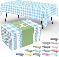 Vista 168 de Smiry Paquete de 10 Manteles Desechables de Cuadros Vichy Azules - 54" x 108" Mantel de Plástico de Servicio Pesado, Cubiertas de Mesa Impermeables