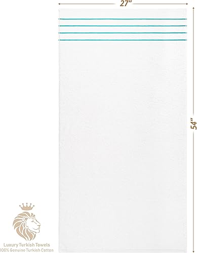 Miniatura 5 de Juego de 4 toallas de baño blancas, 100% algodón turco, 27 x 54 pulgadas, juego de toallas de baño turcas para baño, color azul turquesa