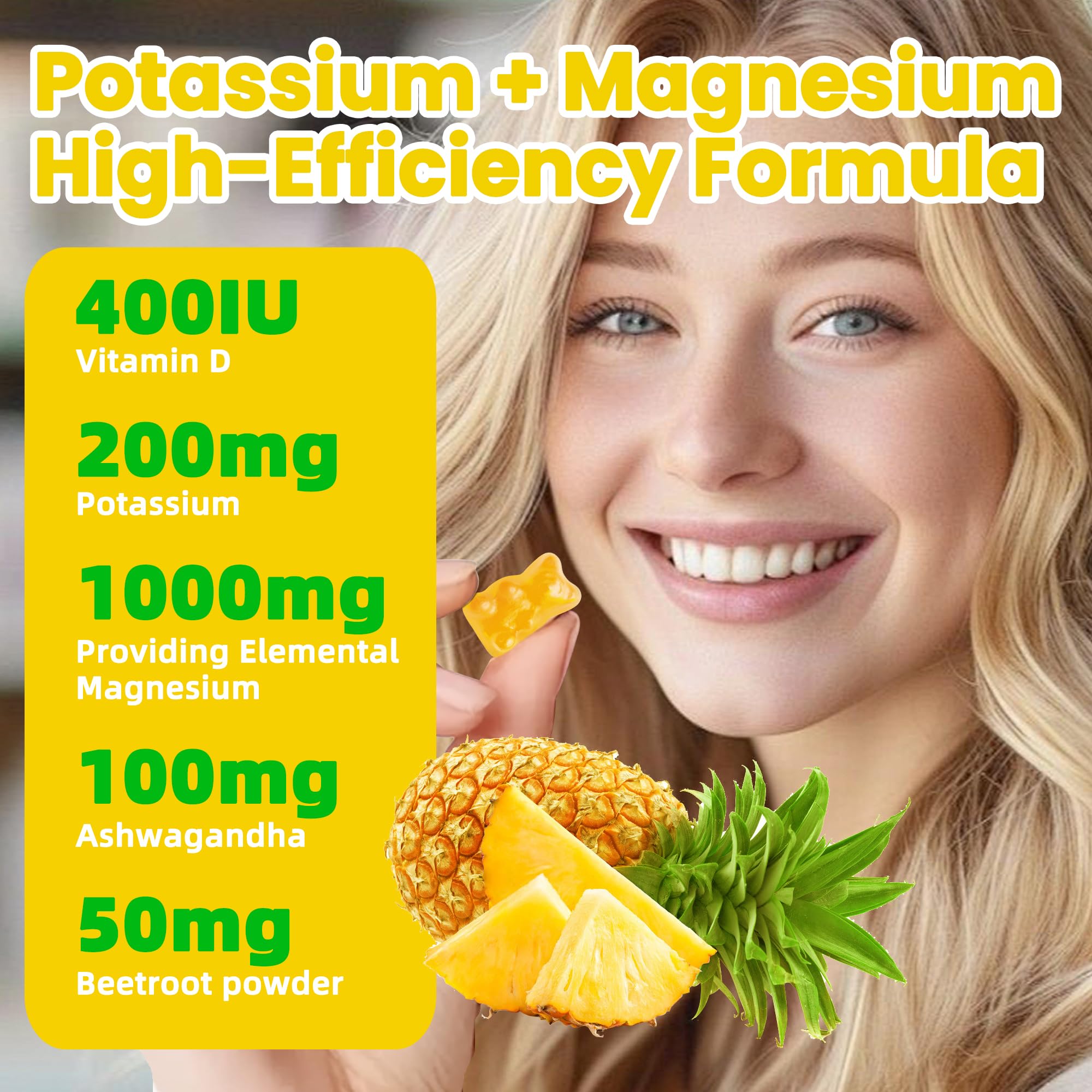 Potassium Magnesium Gummies,High Absorption Magnesium Glycinate,B6,D3,Potassium Citrate for Leg Cramps,Muscle,Electroyte for Adults Kids,Sugar-Free, 60 Gummies (Pineapple) — Amazon image 7