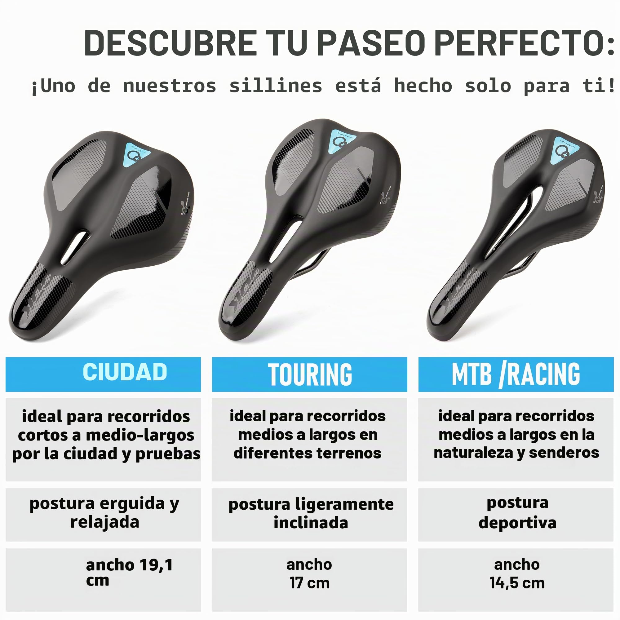 DDK Comfort Plus - Sillín de Bicicleta con Espuma viscoelástica para aliviar la presión y amortiguar los Golpes, cómodo y Suave sillín Acolchado para Hombre y Mujer