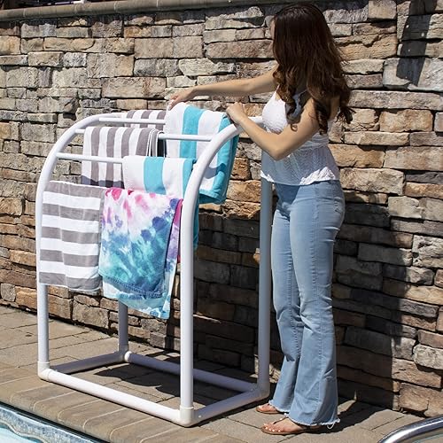 Miniatura 5 de Essentially Yours Toallero para 5 bares para exteriores, organizador de almacenamiento junto a la piscina, también almacena flotadores, remos y