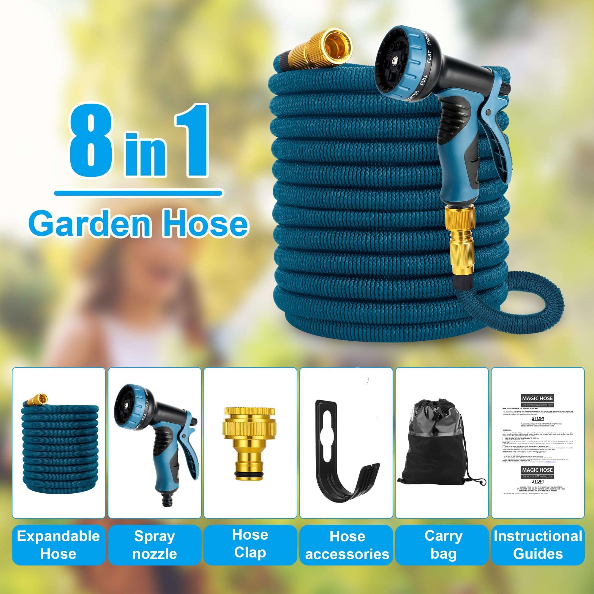 Sylken Tubo da giardino espandibile, 3 volte espandibile, flessibile, leggero, con pistola a spruzzo a 10 funzioni, tubo magico per giardinaggio, patio, lavaggio auto, bagno animali domestici (30 m)