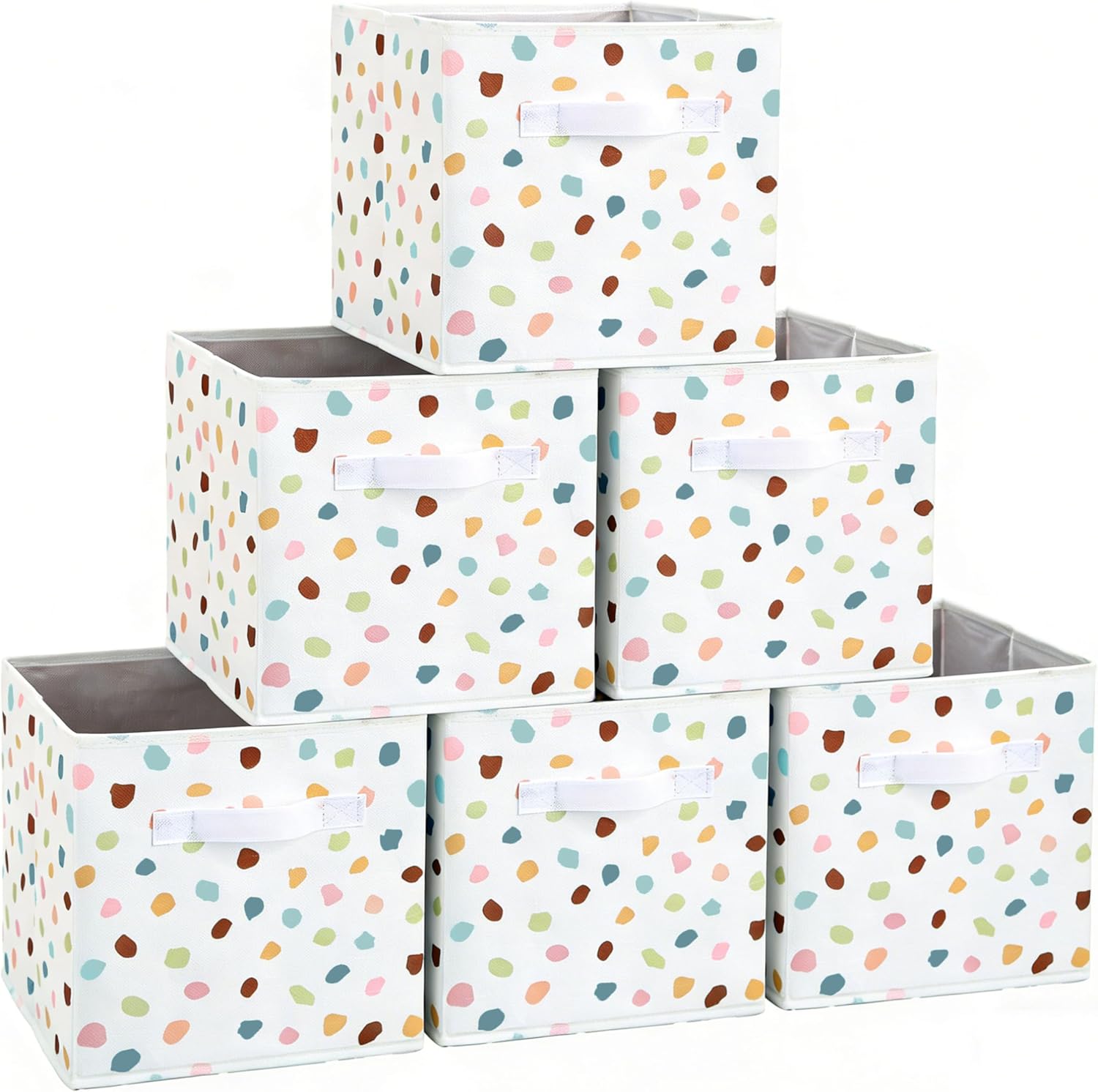 FYSUIMU 6Pcs Boho Polka Dots Storage Cube Foldable Storage Bin Colorful Dot Fabric Organizer Basket with Handles for Back to School Classroom Home Room Organization