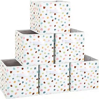 FYSUIMU 6 Pcs Boho Polka Dots Fabric Storage Bins 11 Inch Foldable Storage Cube Colorful Dot Classroom Organizer Basket with Handles for Back to School Home Room Clothes Toy Book Organization