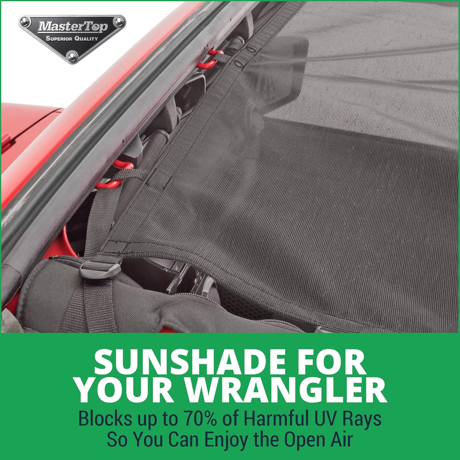 MasterTop ShadeMaker Mesh Bimini Sun Shade Top - Black - Full Length Top - Fits Jeep Wrangler JK 2-Door 2007-2018 - Blocks UV Rays, Wind and Noise - Compatible with Soft Top - Installs in Minute
