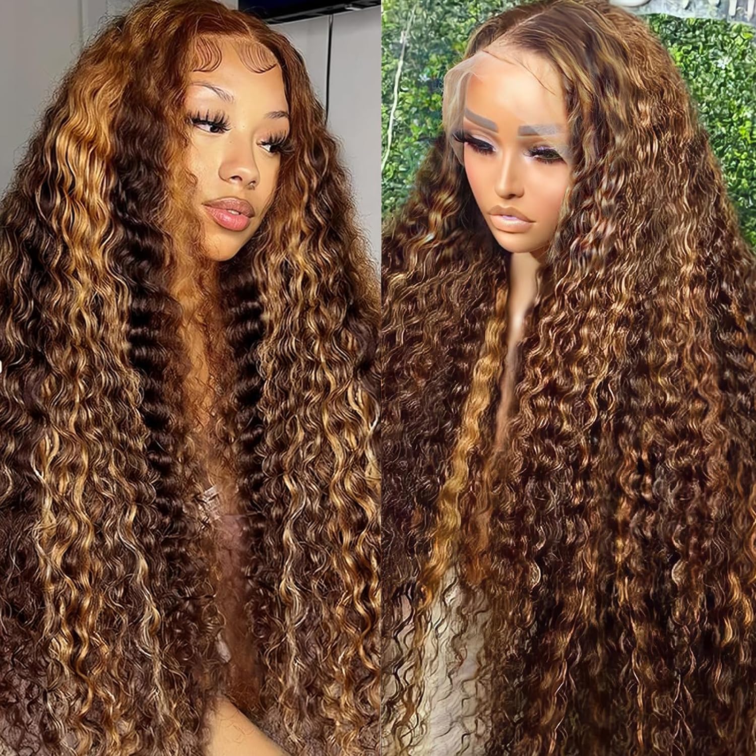Highlight Ombre 5x5 Hd Lace Closure Wigs Human Hair Deep Wave Lace Closure Wig 4/27 Wet and Wavy Deep Curly Wig for Women 180% Density Honey Blonde HD Lace Front Wig Pre Plucked 28 Inch
