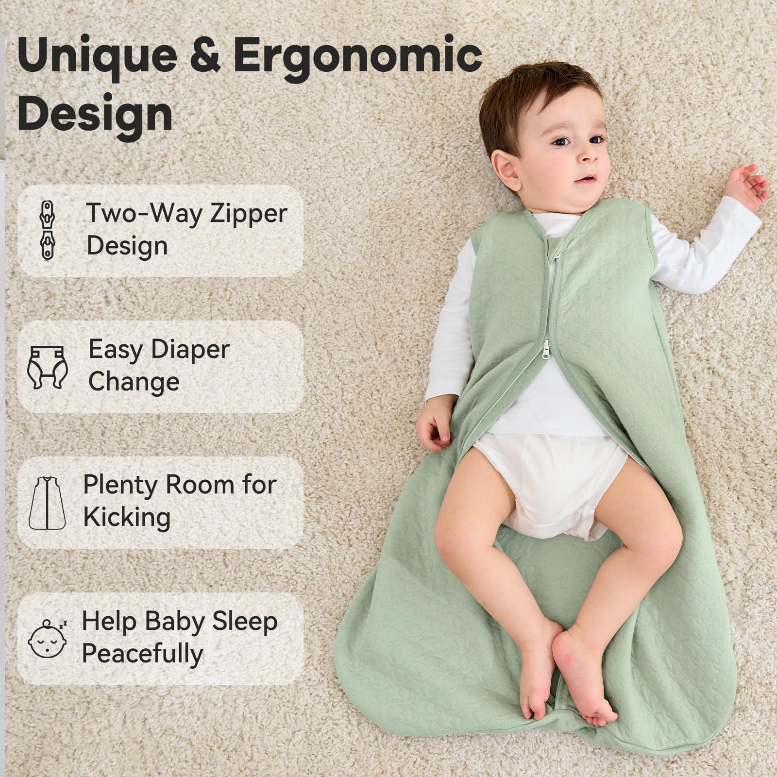 Unnivoll Schlafsack Baby Sommer 1.0 Tog Babyschlafsack 6-12 Monate Sommerschlafsack 78 cm für Jungen Mädchen Neugeborene Aprikose - 4