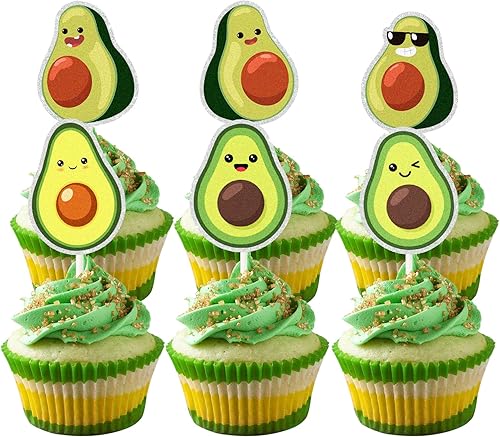 GWING 18 piezas de aguacate con sonrisa para cupcakes, letrero de fruta de guacamole para fiesta, decoración de fiesta temática de verano, para baby