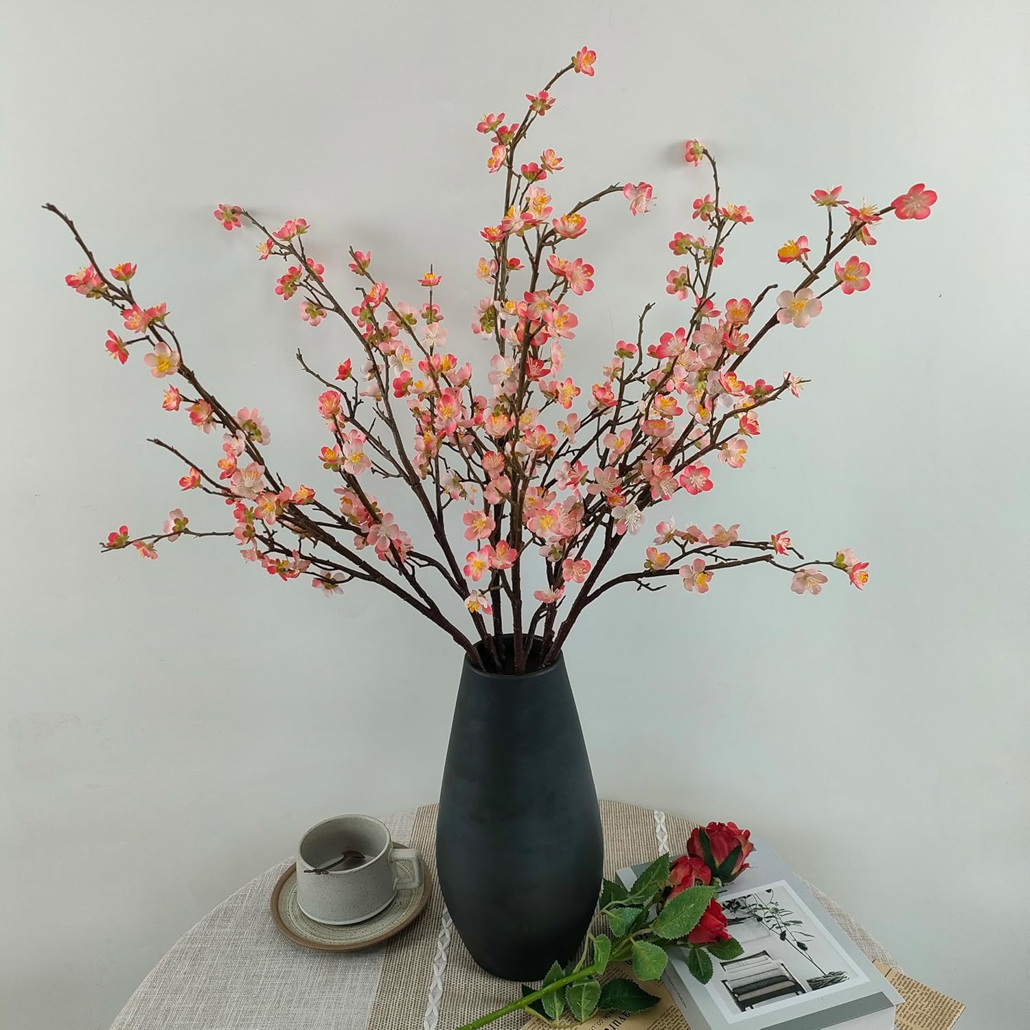 Plum Blossom Flowers,6 Pcs Artificial Light Pink Cherry Blossom Silk Flowers,Fake Cherry Stems,Faux Cherry Blossom Branches for Home and Office Decor (Light Pink, 6)…