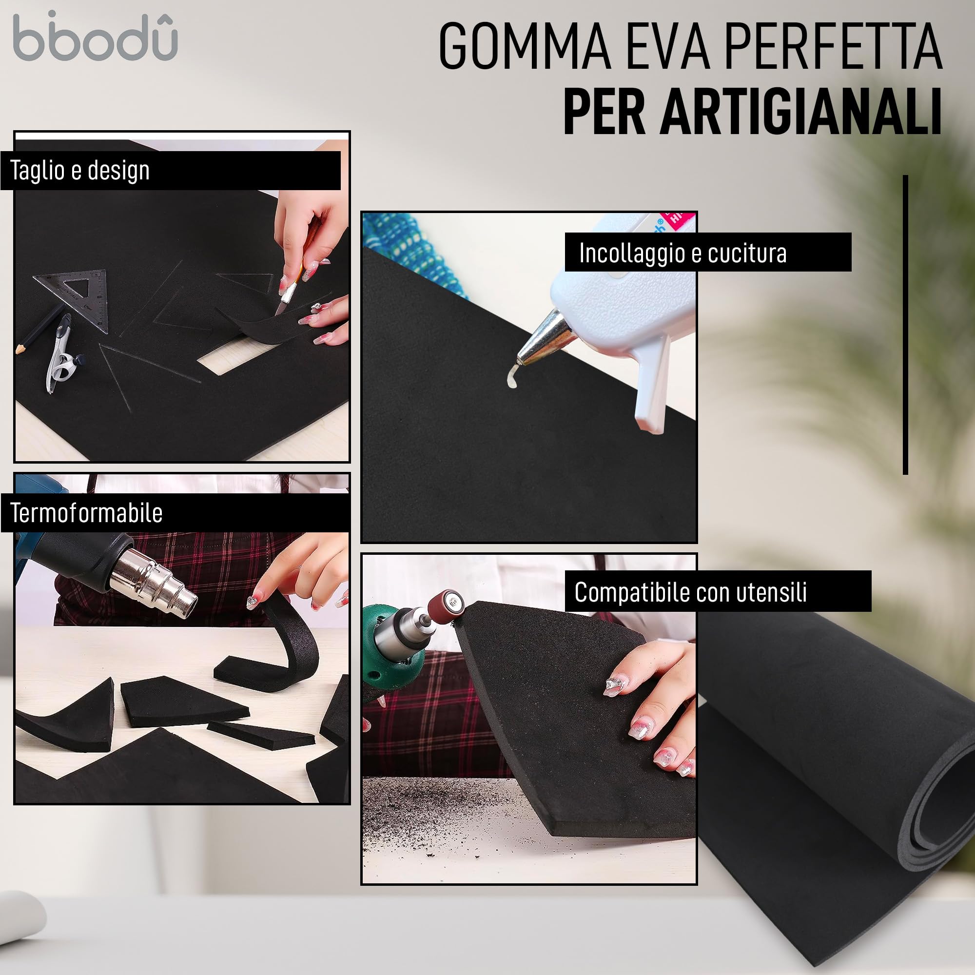 Rotolo di Gomma Eva Nera 10mm di Spessore | Dimensioni Fogli 99cm x 37cm, Densità 80 kg/m3 | Eva Foam Nero per Creazioni DIY, Foam Cosplay, Halloween | Adatto Bambini e Bambine