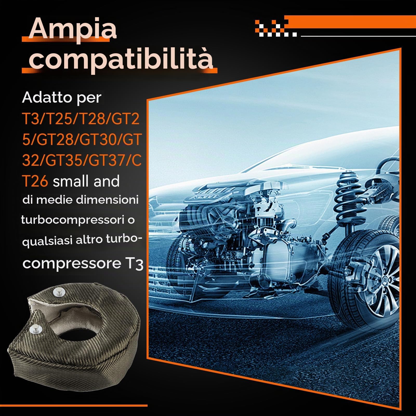 HERCHR Turbo Shield, Fibra di Vetro Singola Turbo Scudo Termico Coperta Barriera Turbo Caricabatterie Avvolgimento Protettivo per T3/GT35/GT37/GT40/GT42