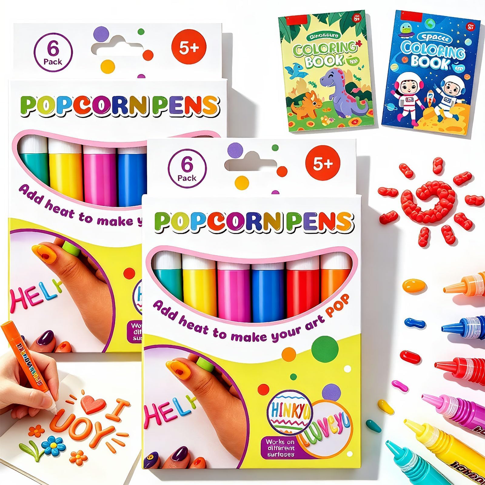 LKHYUKU Popcorn pens, Popcorn Pens for Kids, Popcorns Markers Drawing Pen, Magic 3D Bubble Popcorns Drawing Pencils Creative Color & DIY Puffy Bubble Pen for Kids Teenage Birthday PresentsοΌ12pcs