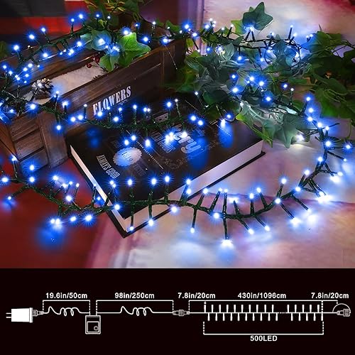 Miniatura 2 de LAMPHOME Guirnalda de 500 luces LED para exteriores, 11 modos de enchufe, luces de hadas parpadeantes para dormitorio, 46 pies, 500 luces LED de