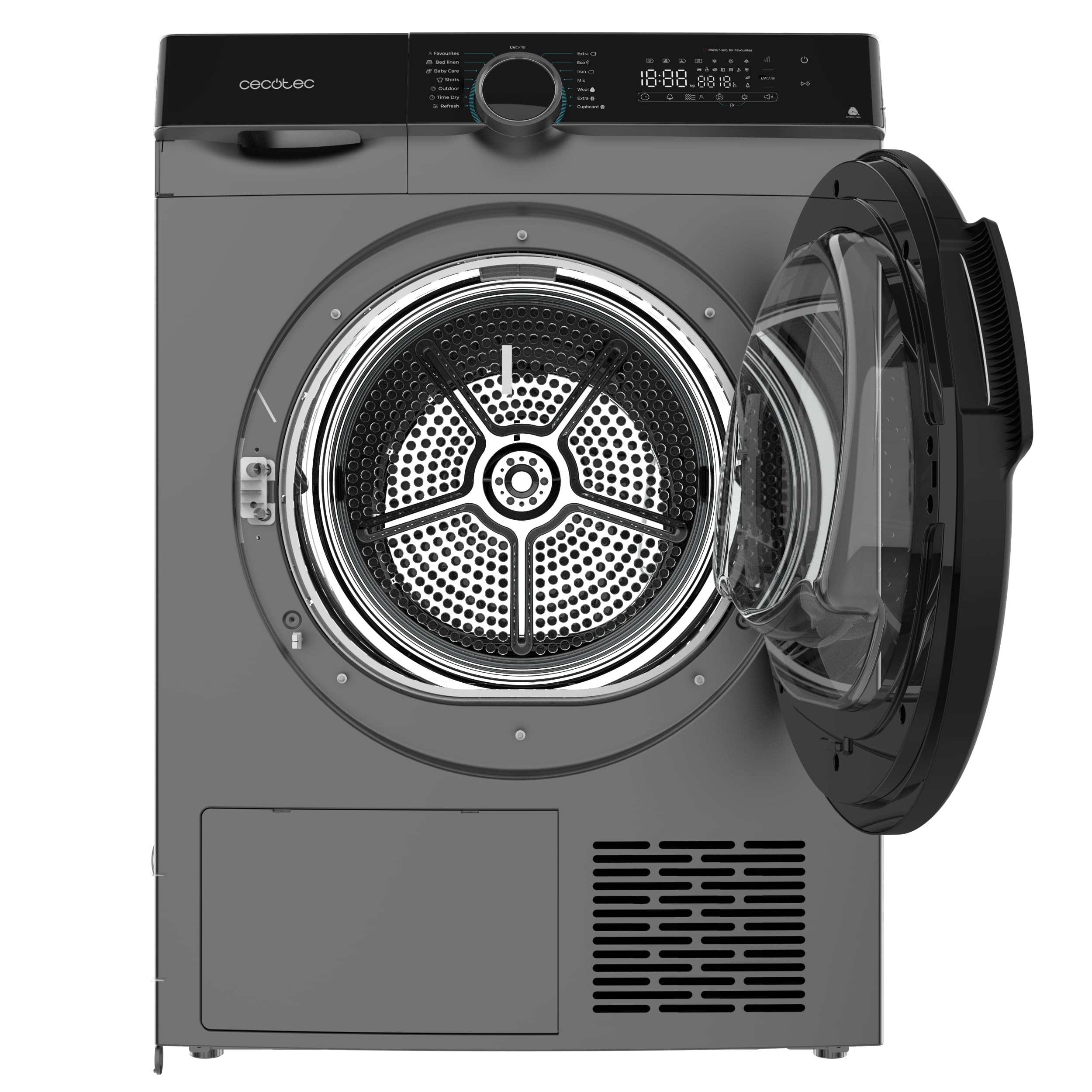 Cecotec Bolero Dresscode Dry 10505 Inverter Steel Trockner mit Wärmepumpe, 10 kg, Klasse A+++, 14 Programme, Funktionen wie UV Care, einfaches Bügeln, Woolmark-Zertifizierung, Edelstahl
