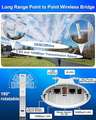 Miniatura 10 de 5.8G Puente inalámbrico PTMP WiFi PTP punto a punto de largo alcance al aire libre Extensor de punto de acceso inalámbrico red CPE 2KM distancia de