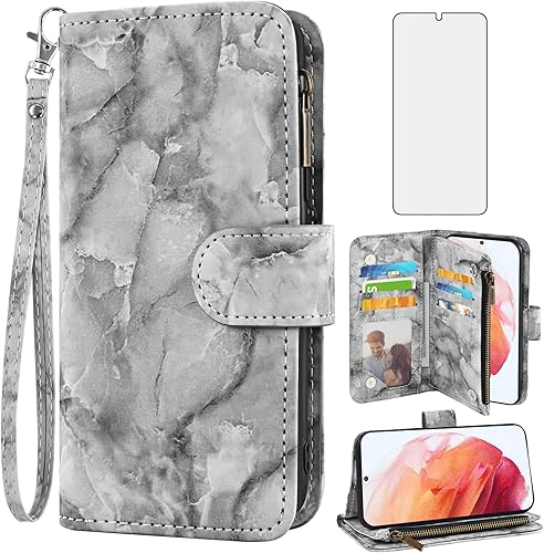 Asuwish Funda de teléfono para Samsung Galaxy S21 5G de 6.2 pulgadas con protector de pantalla de vidrio templado y soporte de ranura para tarjeta