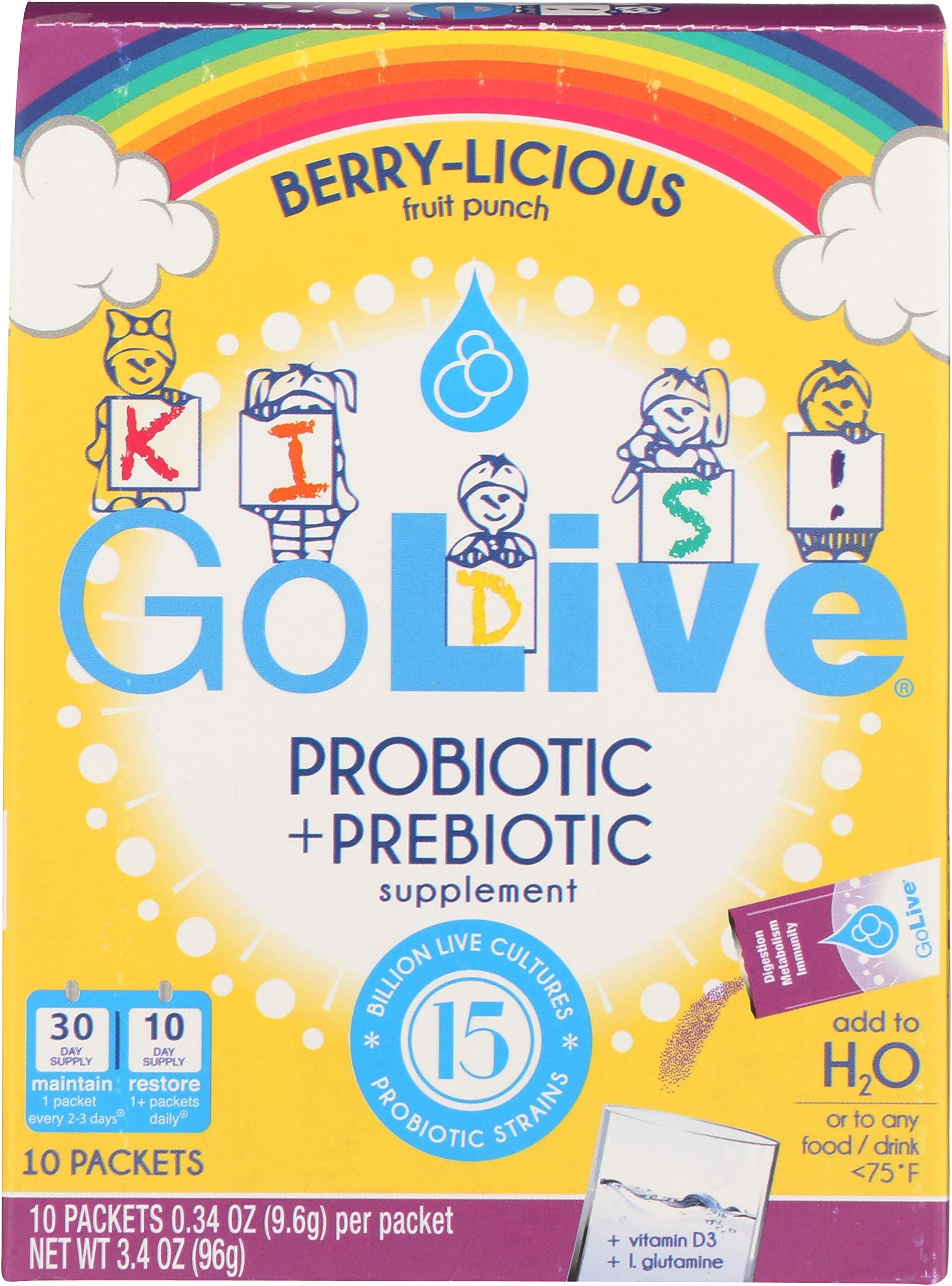 Lively (by GoLive) KIDS CONCORD GRAPE Synbiotic (Probiotics+Prebiotics); 5 Clinical Strains; +5 Billion CFUs. Probiotics & Prebiotics KIDS for Digestion, Metabolism, Immunity. (10 Packs)