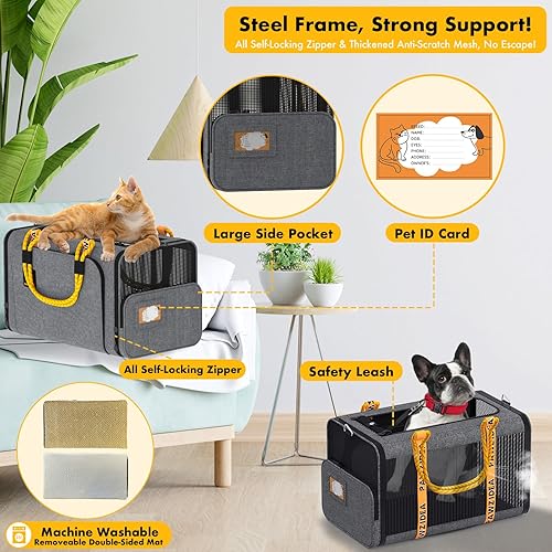 Miniatura 8 de PAWZIDEA Transportador expandible para mascotas con tarjeta de identificación, 18 x 11 x 11 pulgadas, aprobado por la aerolínea TSA, transportador