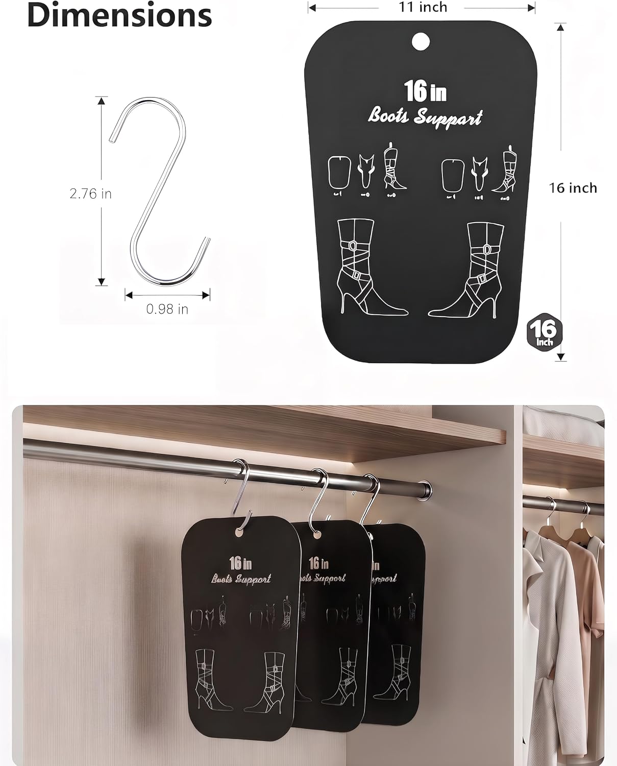 Tall Boot Shapers for Women & Men 16" Black 8 Sheets (4 Pairs)