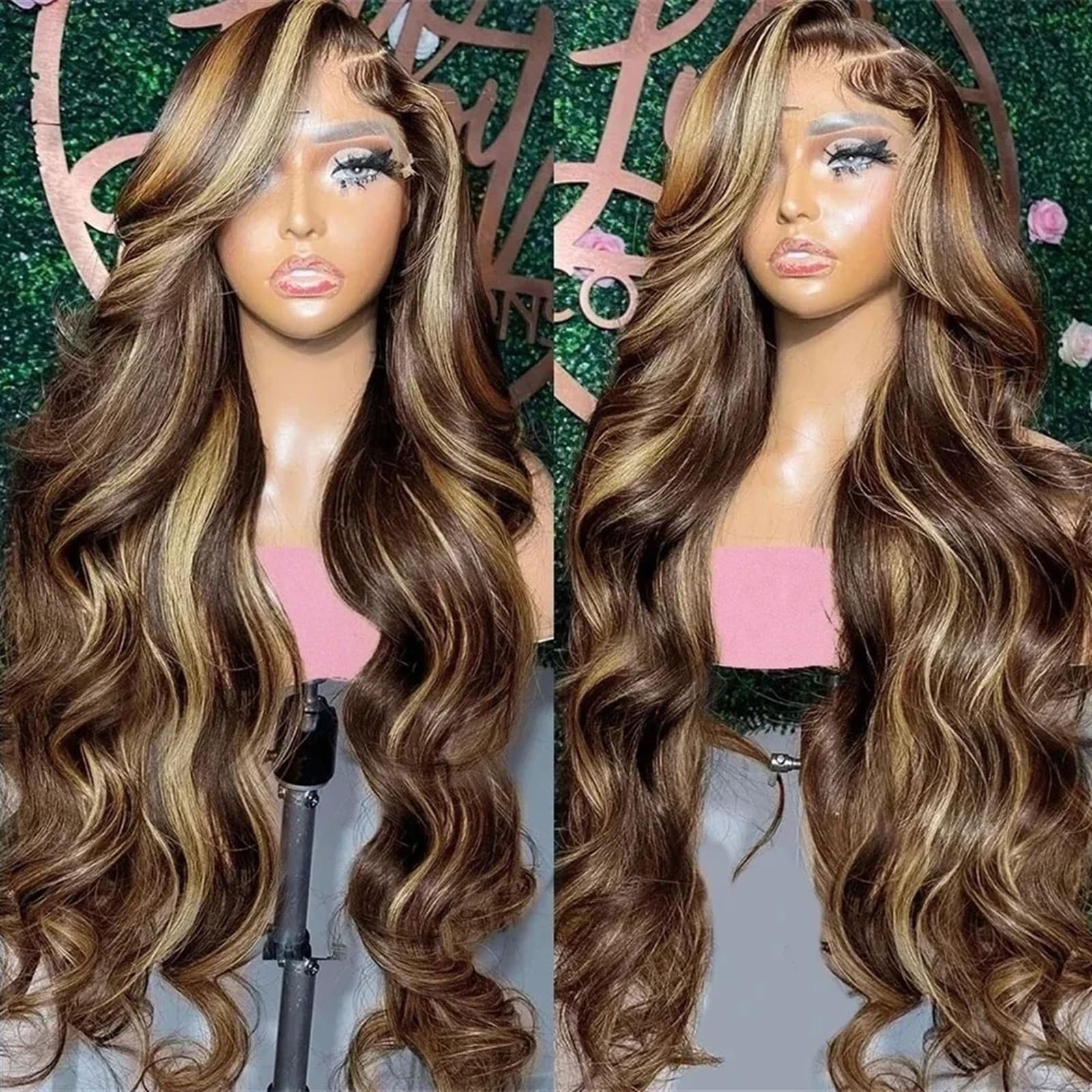Peruki z koronką falową 180% wyróżnij peruka ludzki włos koronkowe peruki typu body wave Ombre brązowe kolorowe peruki ludzkie przezroczysta koronka wstępnie oskubana linia włosów peruka dla kobiet Pe