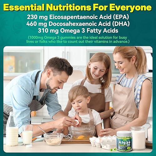Miniatura 7 de Gomitas Omega 3 de algas sin azúcar, 1000 mg  Suplementos de aceite de pescado alternativos, DHA y EPA a base de plantas más vitamina B12, folato y