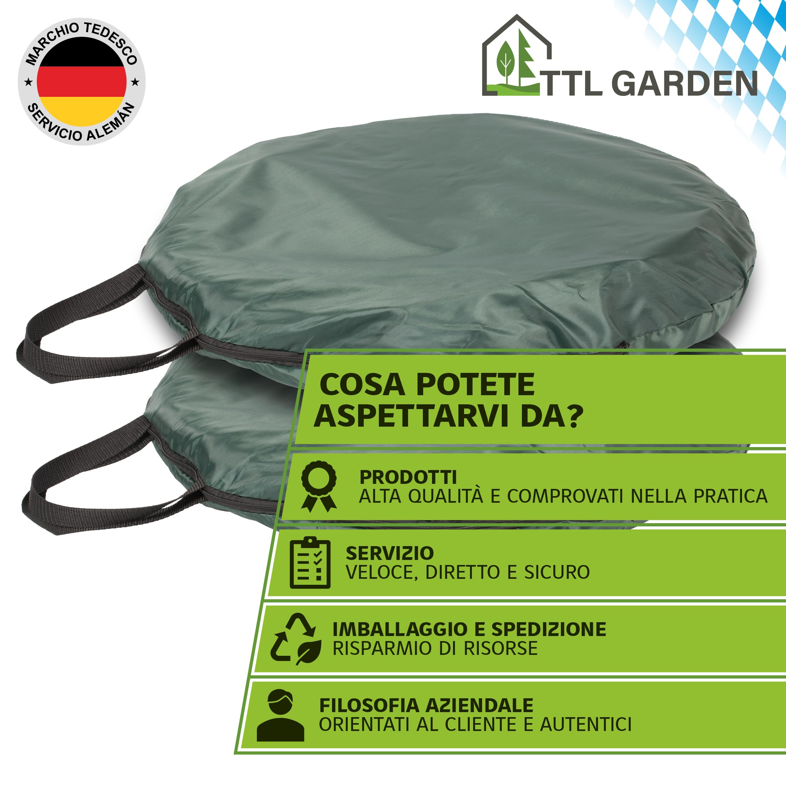 TTL GARDEN 2 sacchi da giardino Pop Up Deluxe da 270 l, con coperchio, 220 gsm, 600D, Oxford, set da 2 pezzi, 270 litri, pieghevoli, grandi e stabili – Sacco per foglie, per taglio verde, giardino