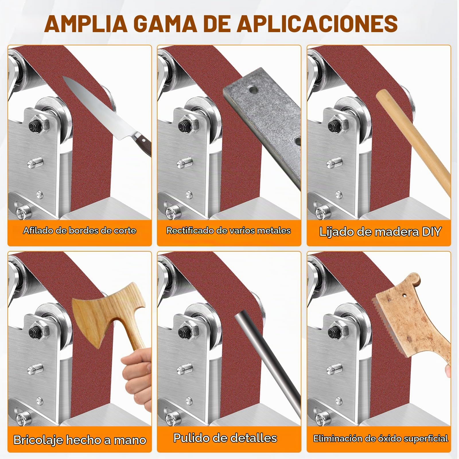 Mini Lijadora de Banda Eléctrica 4000-9000Rpm, Afilador de Cuchillos | 7 Velocidades Ajustables y 30 Cintas 330x30mm, Máquina de Pulir y Lijar de Banda Multifunción para Metal, Carpintería