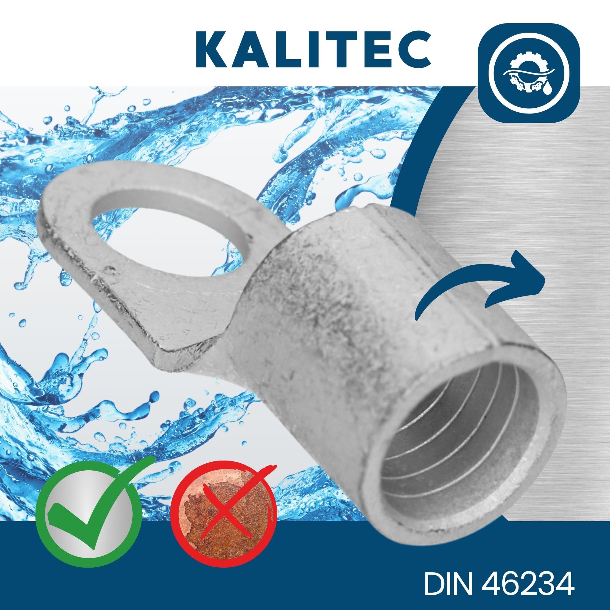 Kalitec 10x Terminales de Cable de Compresión 50 mm² M10 - DIN 46234 | Terminal de anillo de cobre electrolítico sin aislamiento, ideal para conexiones seguras en vehículos e ingeniería eléctrica