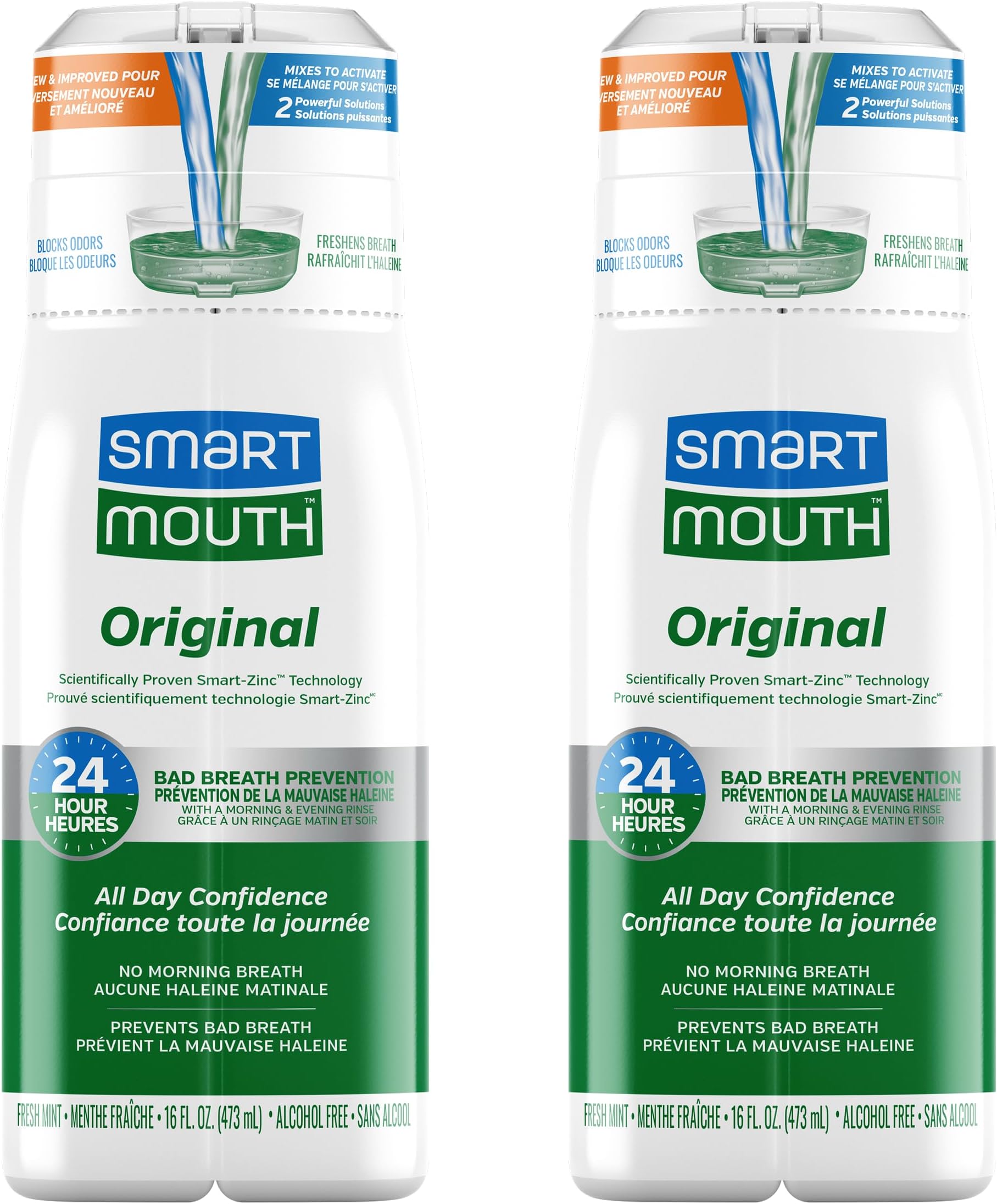Original Zinc Activated Mouthwash, Fresh Mint, 16 fl oz, 2-Pack | Zinc-Activated Rinse for Instant Fresh Breath, Eliminates Bad Odors and Bad Breath, Sugar, Gluten, and Alcohol-Free