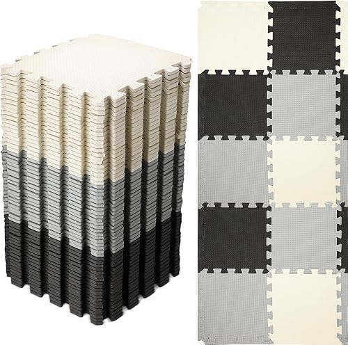 Nuanchu Juego de 60 piezas de rompecabezas de espuma para niños, tapete de juego de espuma de color sólido con bordes entrelazados, alfombra de