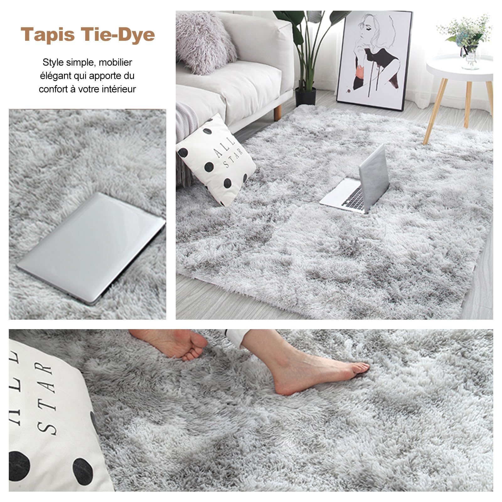 Ergocar Tapis de salon moderne, super doux et anti-dérapant, tapis de chambre à coucher chaud