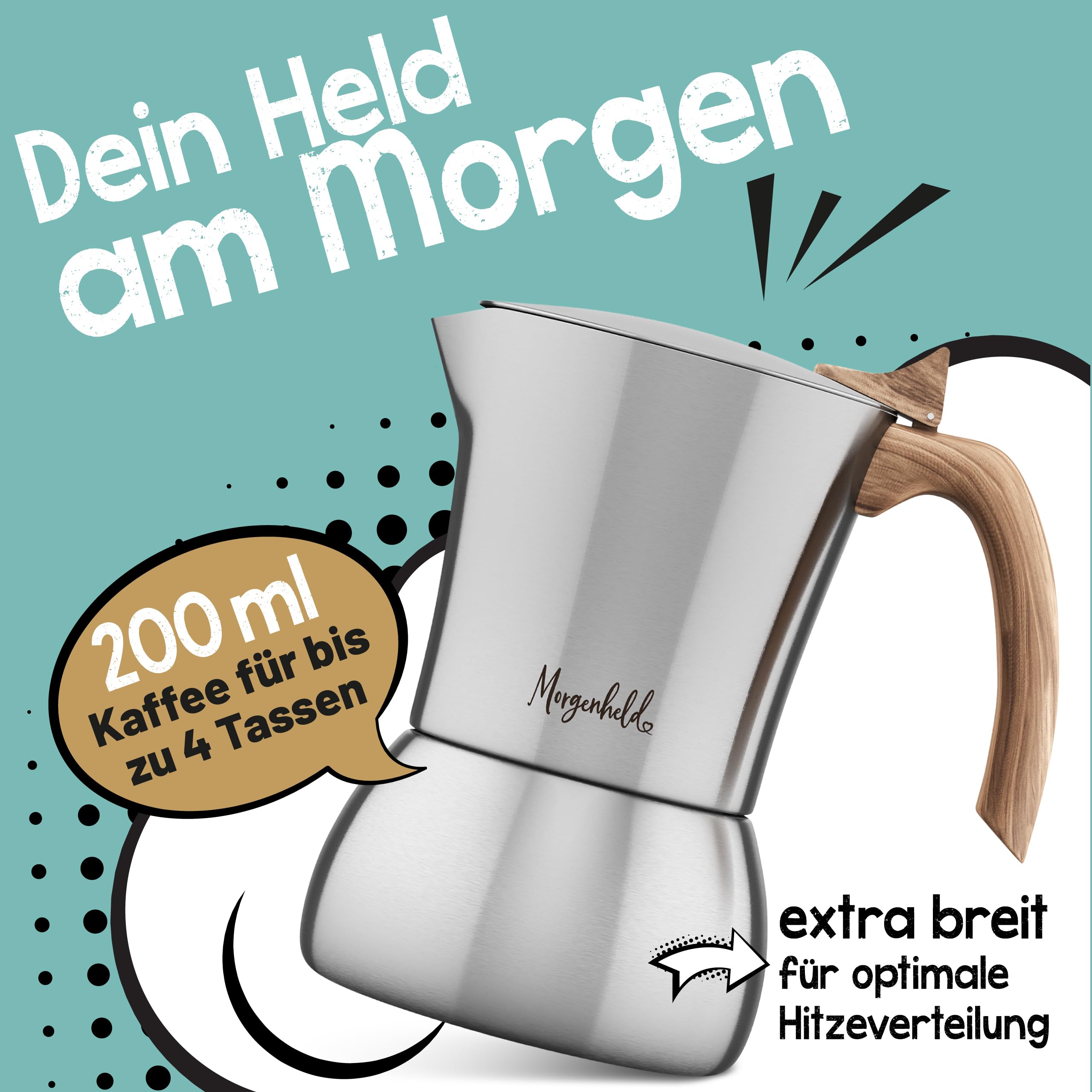 Morgenheld Kawiarka 200 ml, stal – dzbanek do espresso i mokki, 4 filiżanki