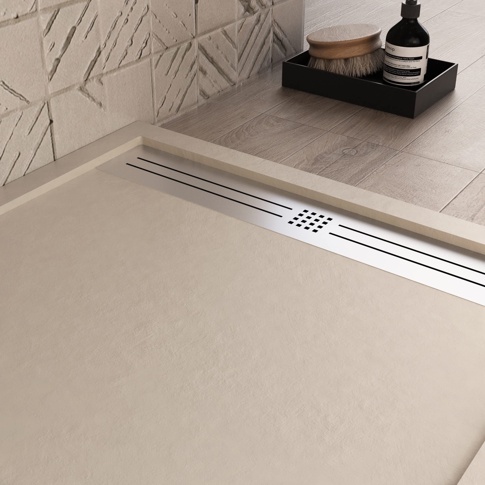 Receveur de douche en résine marbre crème effet pierre-ciment RELAX - 90 x 110