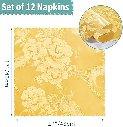 Miniatura 2 de Paquete de 12 servilletas de satén doradas de 17 x 17 pulgadas, servilletas cuadradas de satén sedoso jacquard para decoración de bodas, banquetes,