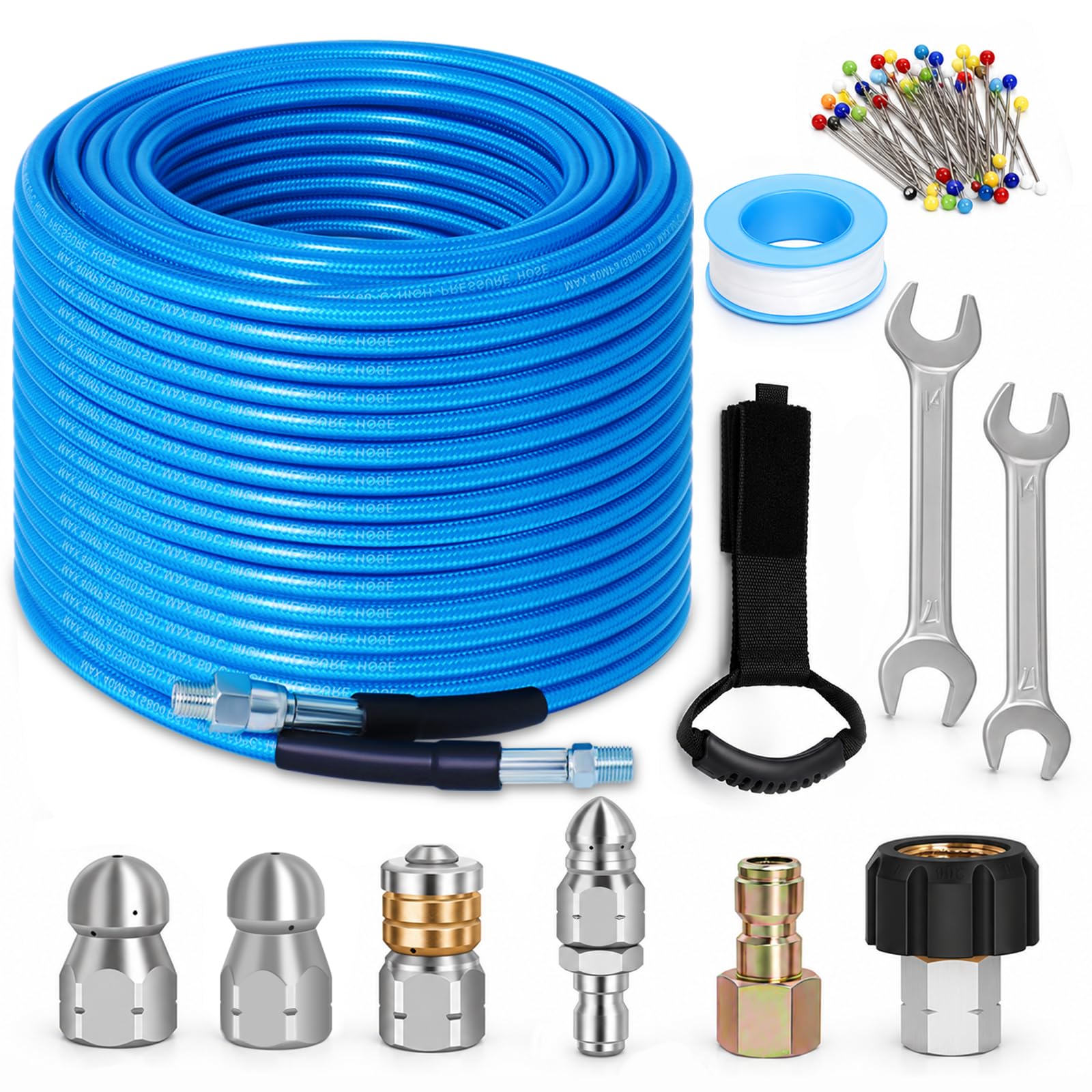 150FT 1/4-In Sewer Jetter Kit, 5800 PSI Pressure Washer Drain Cleaner Hose