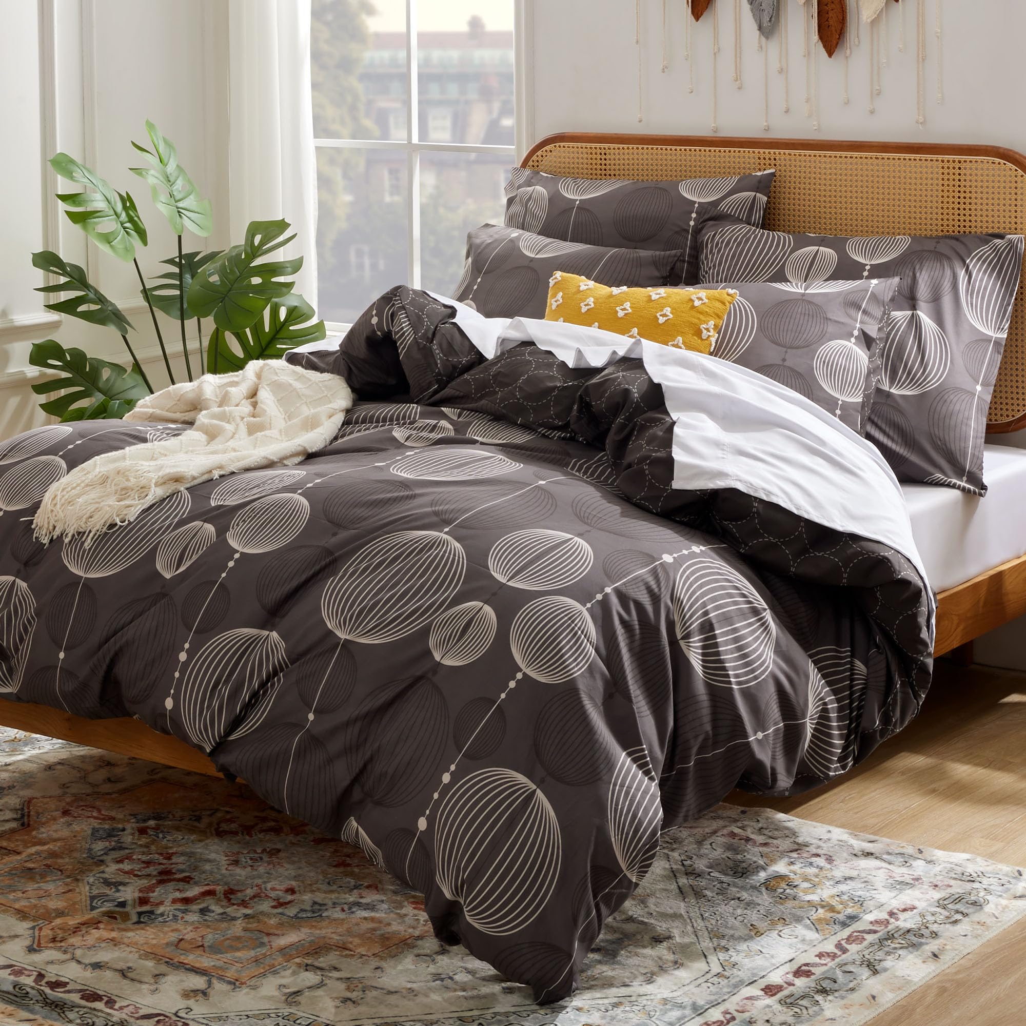 Sonive Juego de Funda nórdica de Microfibra, 240x220 cm, 65x65 cm x 2, Gris Industrial