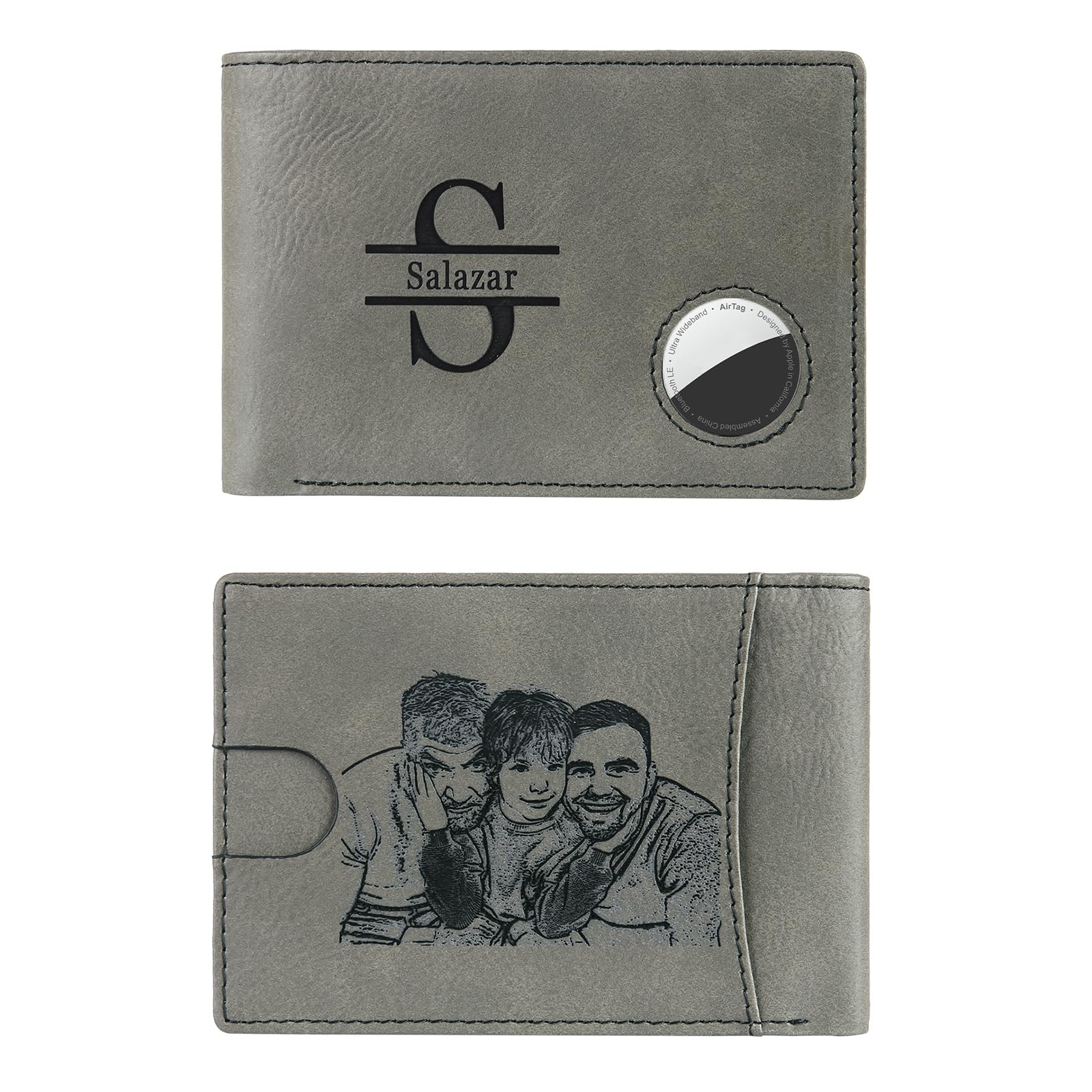 LoraPetid Custom Airtag Wallet for Men Personalized Photo Mens Wallets with Air Tag Holder Engraved Name and Initial Bifold Slim Wallet Customized