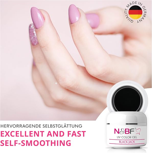 NAILS FACTORY UV Farbgel 5 ml | Black Jack (Schwarz) | Colourgel deckend mittelviskos | Color Gel für Gelnägel | Made in Germany | Nageldesign Farbgele | selbstglättend ohne Säure - 5