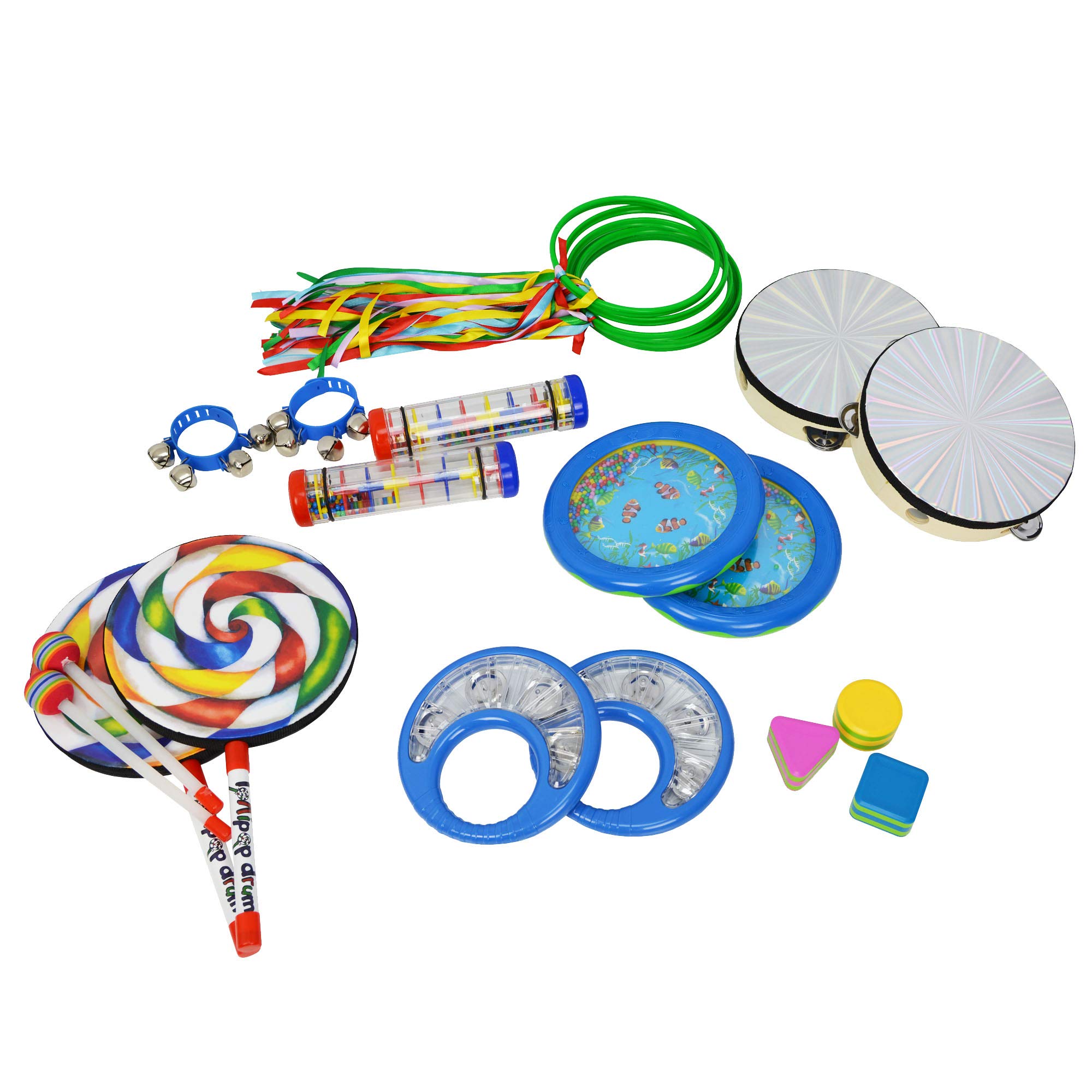 A-Star Juego de percusión de desarrollo sensorial de 21 piezas con tina de almacenamiento fuerte, pandereta inc, instrumentos musicales de terapia para principiantes