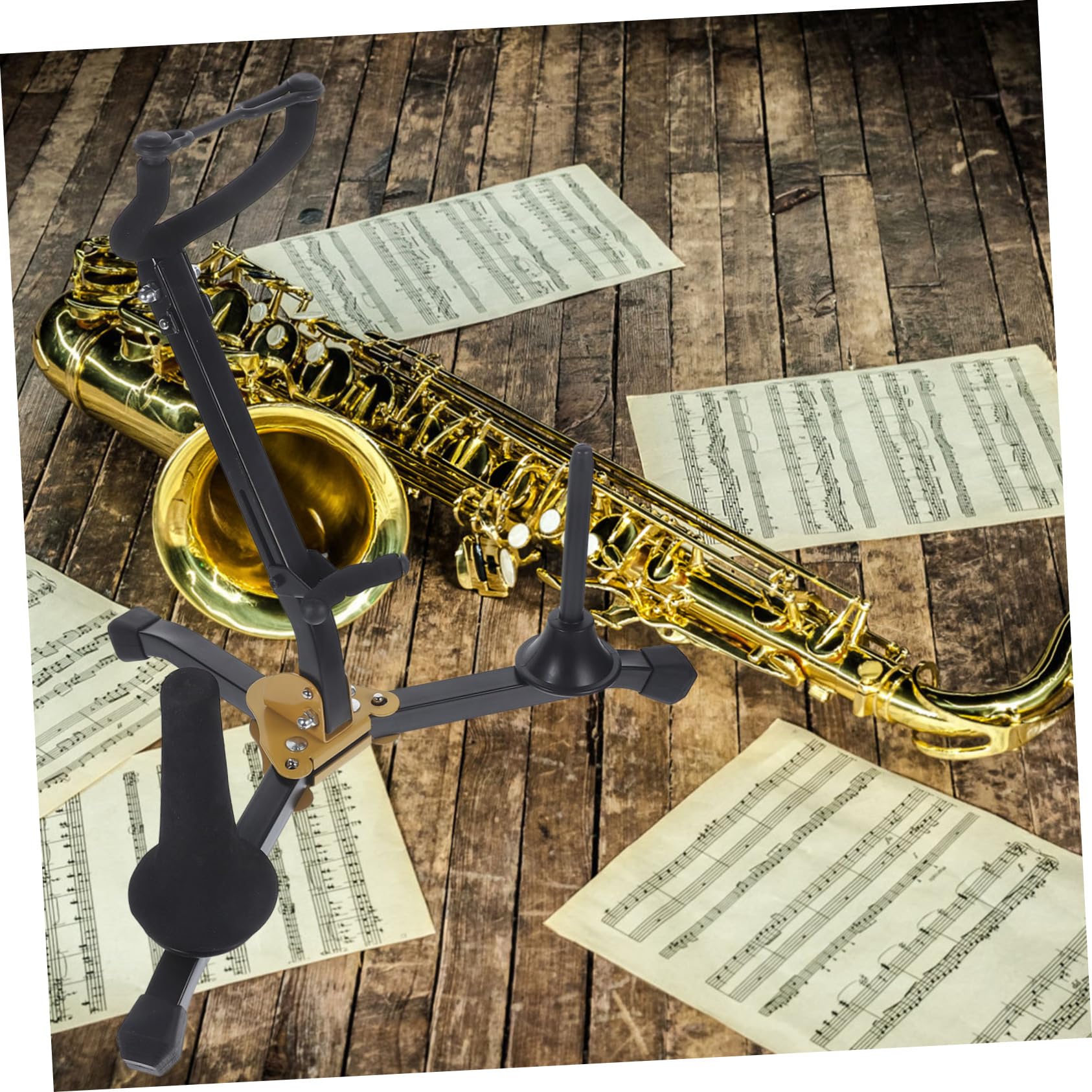 VANZACK Supporto Pieghevole Protezione Antifrizione per Sax Contralto e Clarinetto in Ferro Nero Portatile per Uso su Tavolo o Pavimento